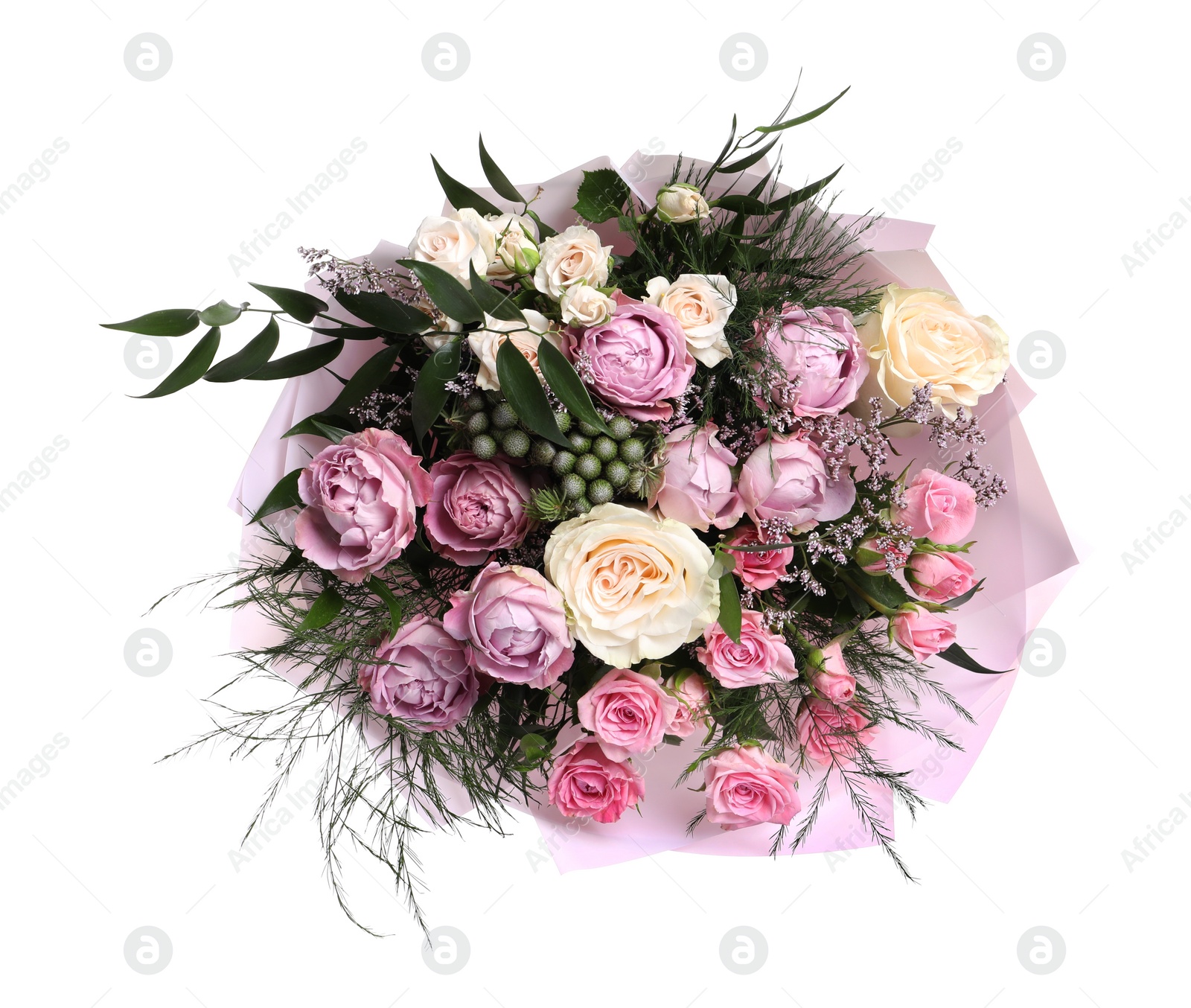 Photo of Beautiful bouquet with roses isolated on white