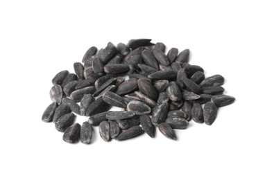 Pile of sunflower seeds on white background