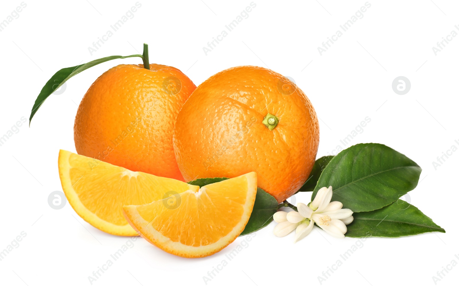 Image of Tasty fresh ripe oranges on white background