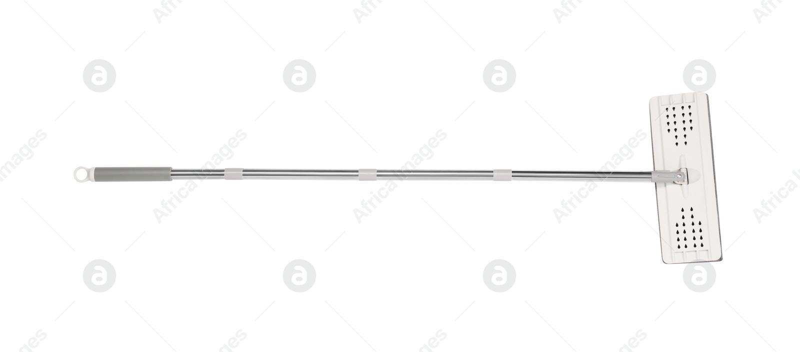 Photo of Mop with metal handle isolated on white, top view