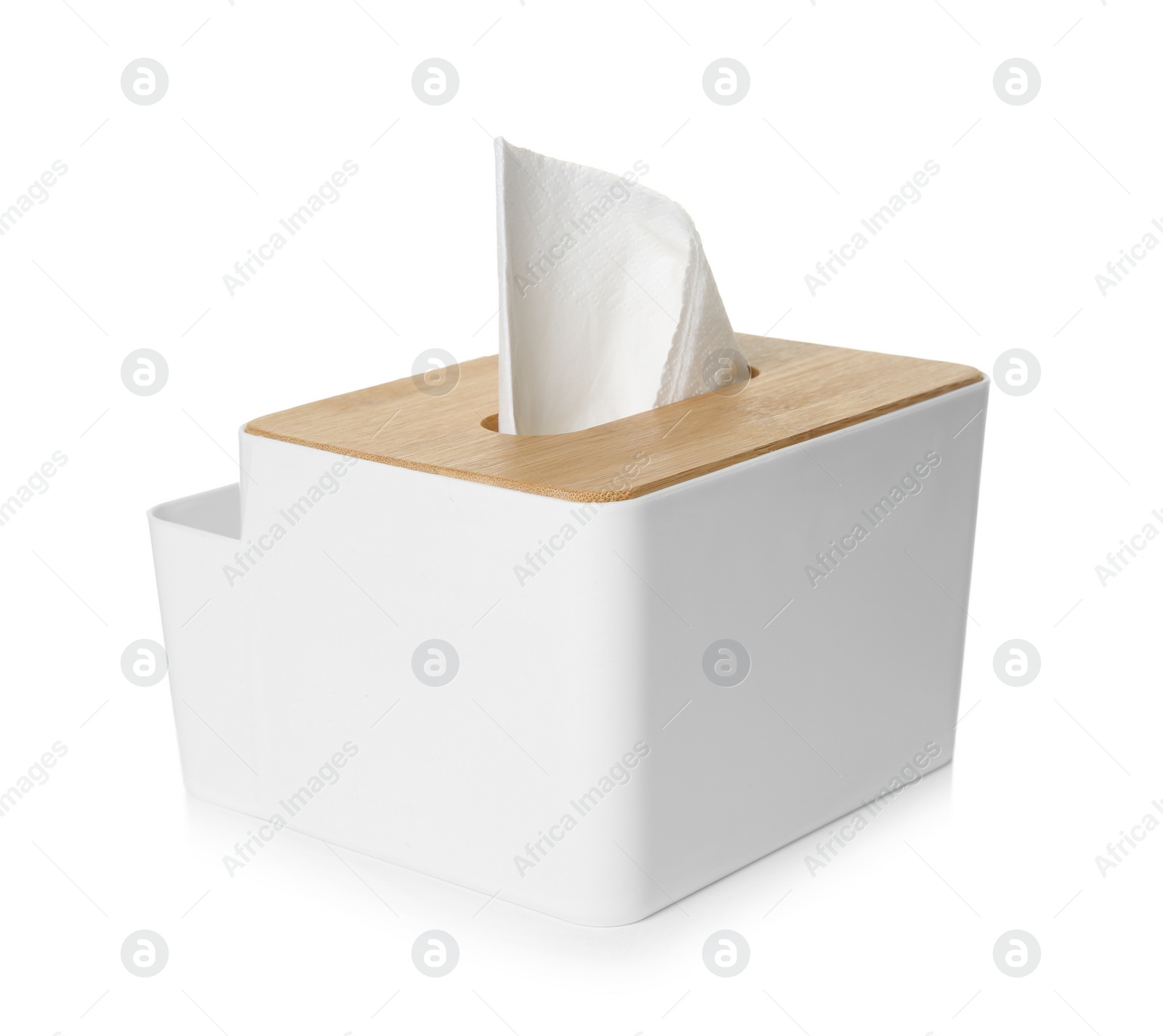 Photo of Holder with paper tissues isolated on white