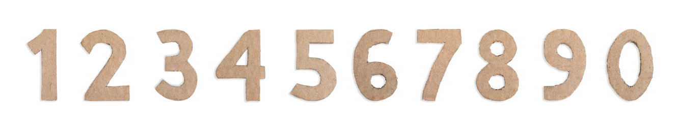 Image of Collage with numbers made of cardboard on white background. Banner design 