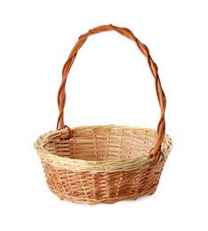 Photo of Empty Easter wicker basket isolated on white