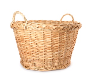 Wicker basket with handles isolated on white