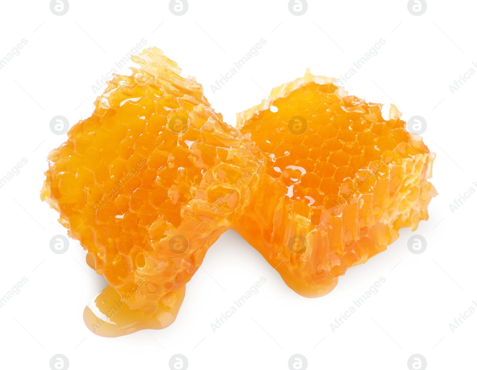 Photo of Natural honeycombs with tasty honey isolated on white