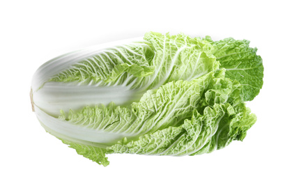 Photo of Fresh ripe Chinese cabbage isolated on white, top view