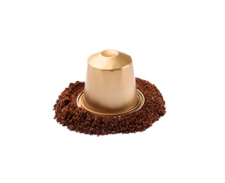 Photo of Coffee capsule and powder isolated on white