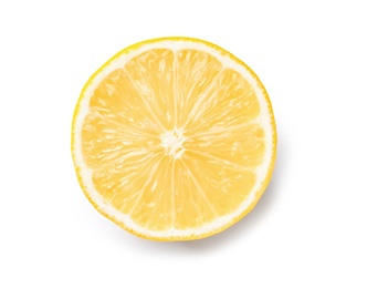Photo of Piece of ripe lemon on white background, top view