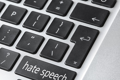 Image of Button with text Hate Speech on computer keyboard, closeup