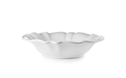 Photo of Ceramic bowl on white background. Washing dishes