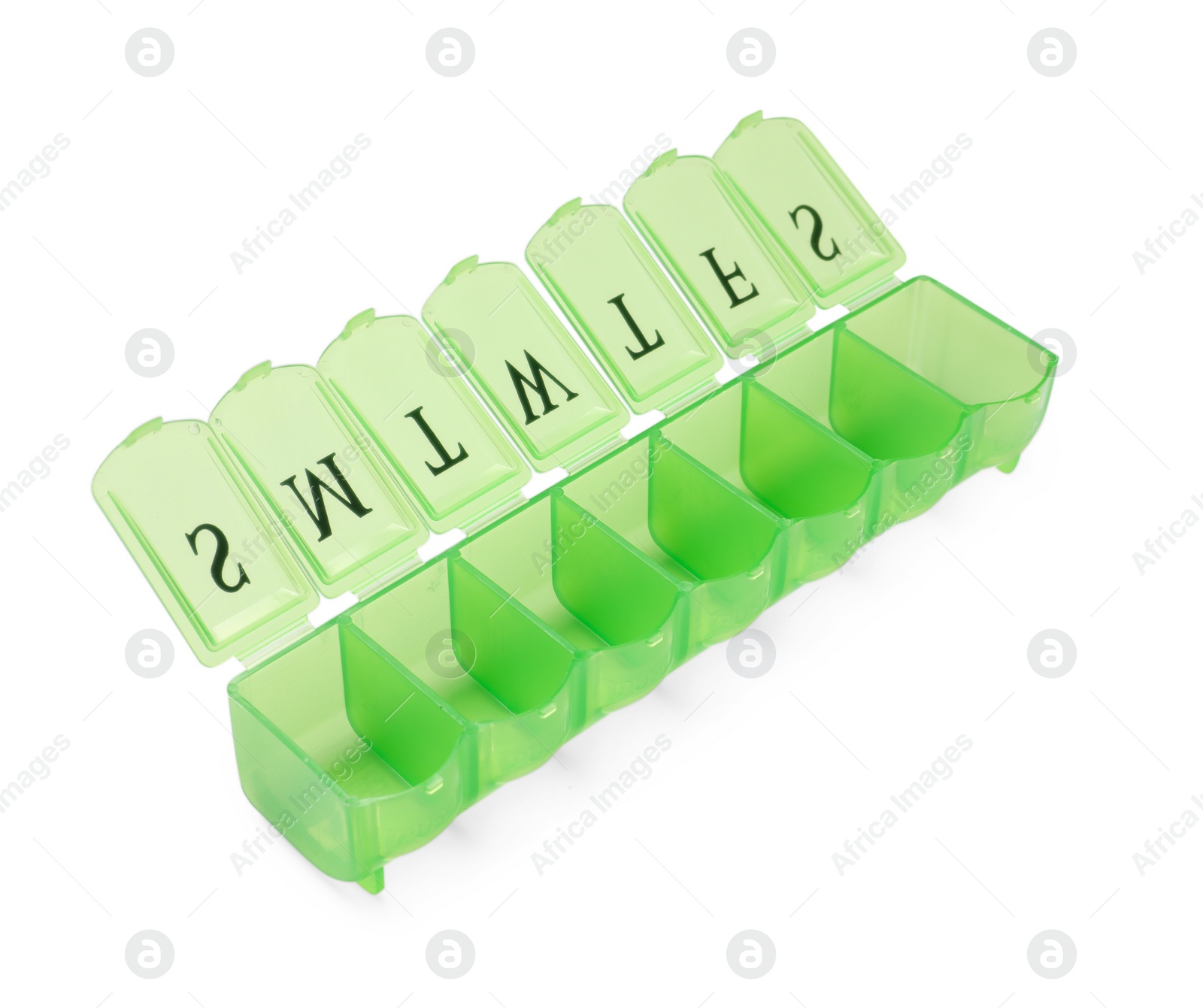 Photo of One empty pill organizer isolated on white