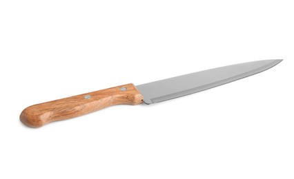 Photo of One knife with wooden handle isolated on white