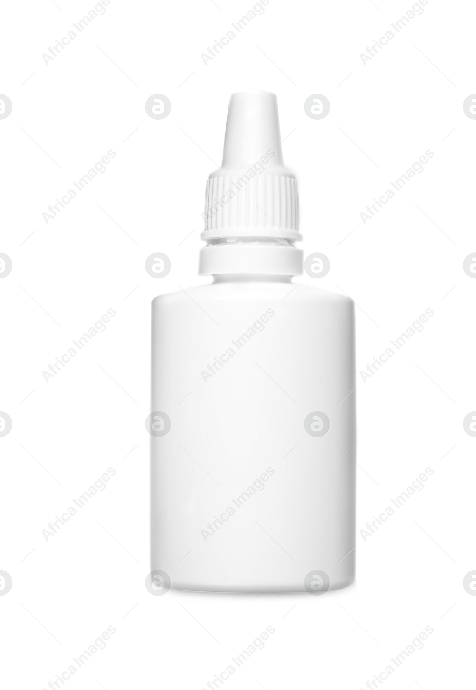 Photo of Plastic bottle with medicament on white background. Medical treatment