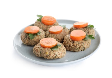 Plate of traditional Passover (Pesach) gefilte fish isolated on white