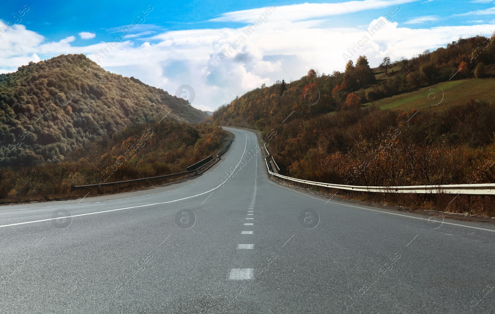 Image of Empty asphalt road in mountains. Picturesque landscape