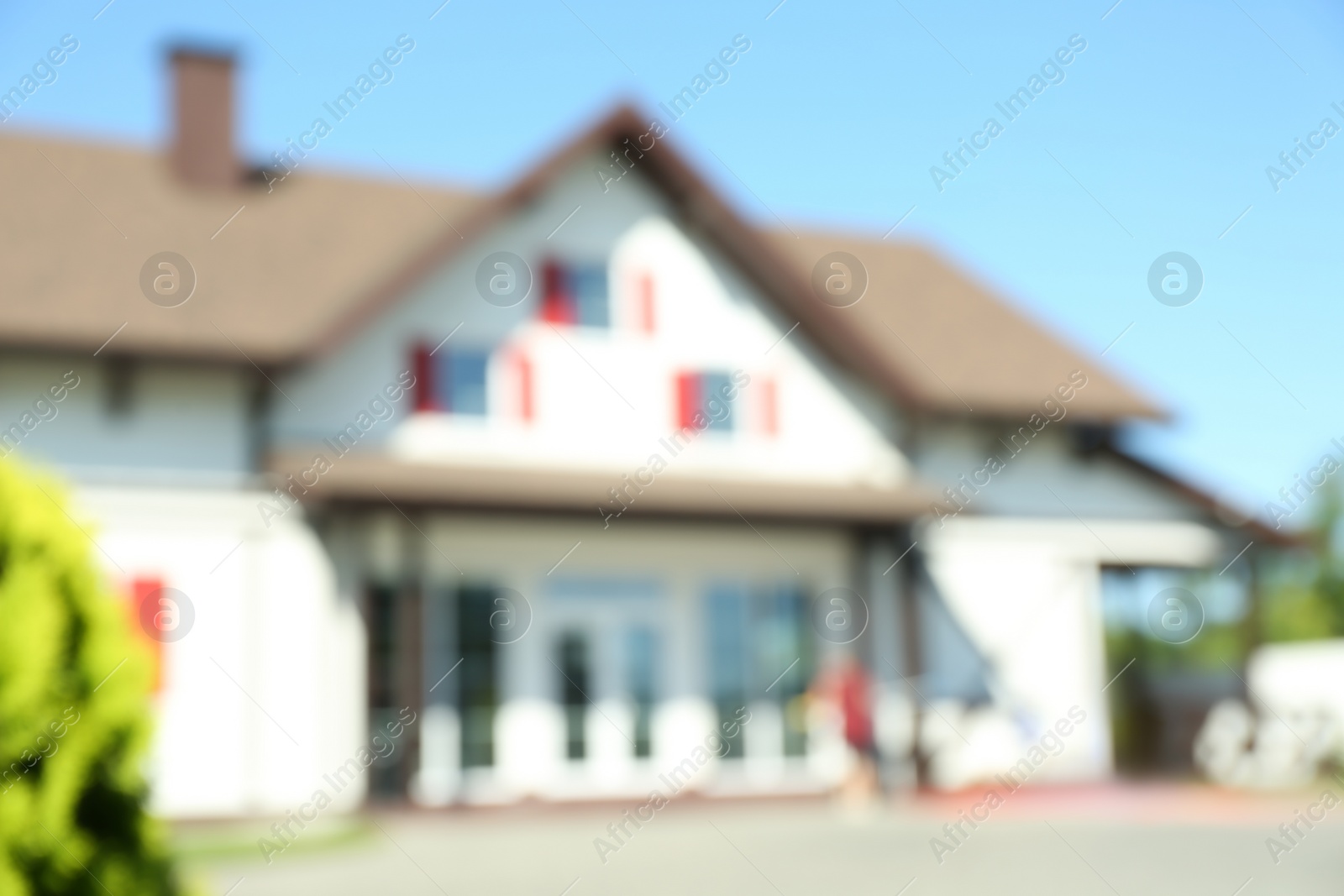 Photo of Blurred view of stylish building on sunny day