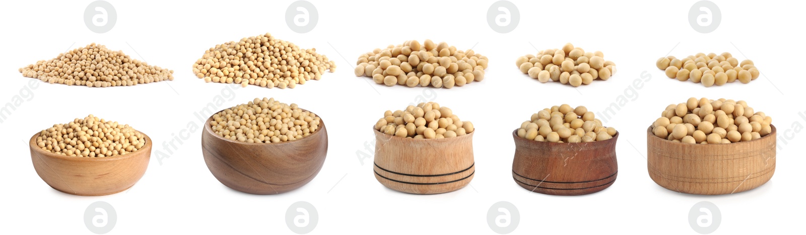 Image of Set with soya beans on white background. Banner design 