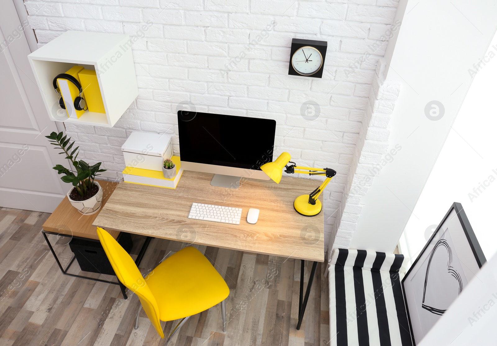 Photo of Modern home office interior, view through CCTV camera