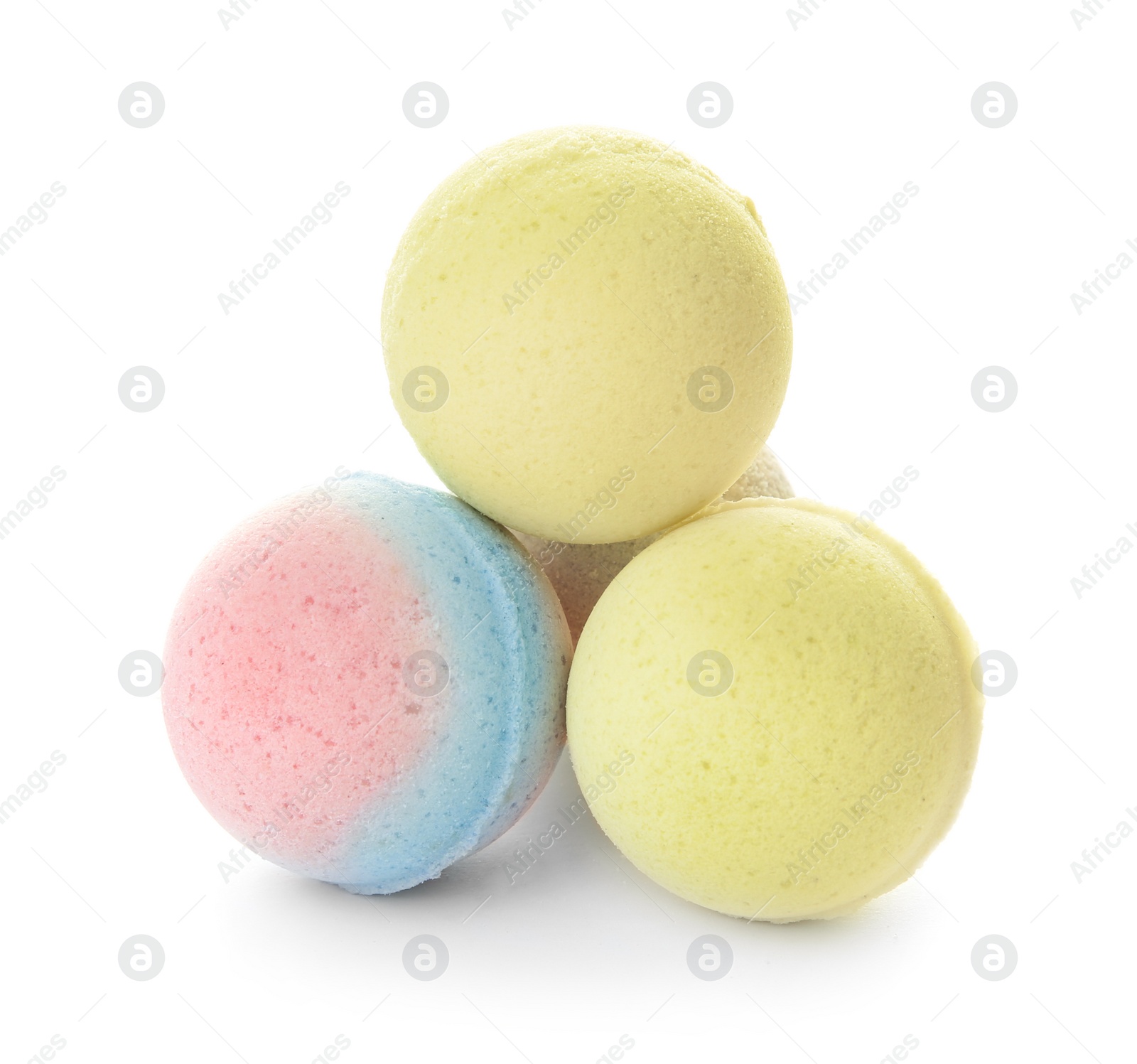 Photo of Bath bombs on white background. Beauty accessory