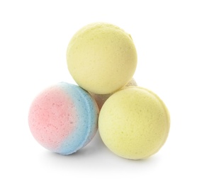 Bath bombs on white background. Beauty accessory