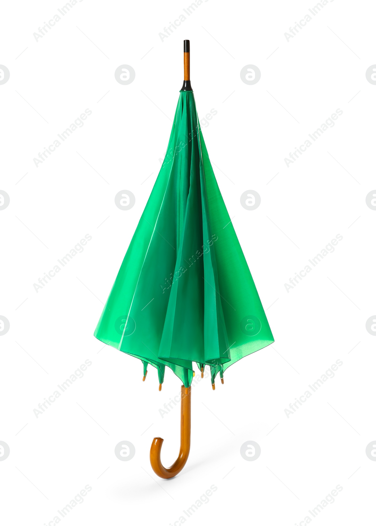 Photo of Modern closed green umbrella isolated on white