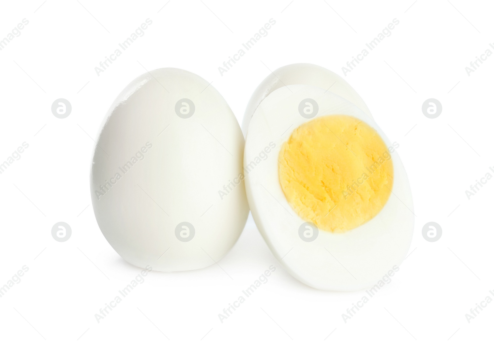 Photo of Fresh hard boiled chicken eggs isolated on white