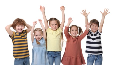 Portrait with group of children on white background