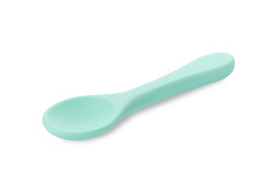 Photo of Plastic spoon isolated on white. Serving baby food