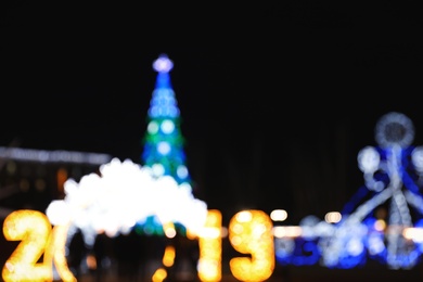 Beautiful bright Christmas decor outdoors. Bokeh effect