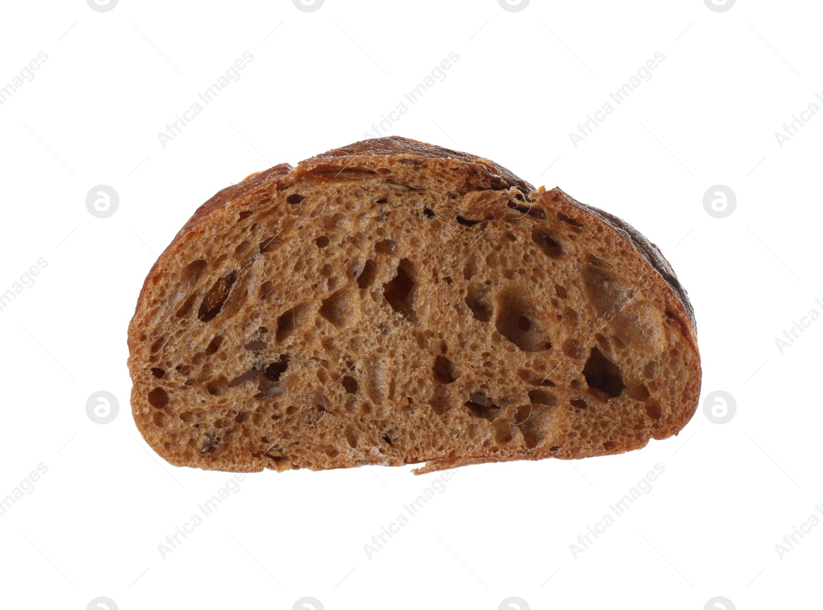 Photo of Slice of fresh rye baguette isolated on white