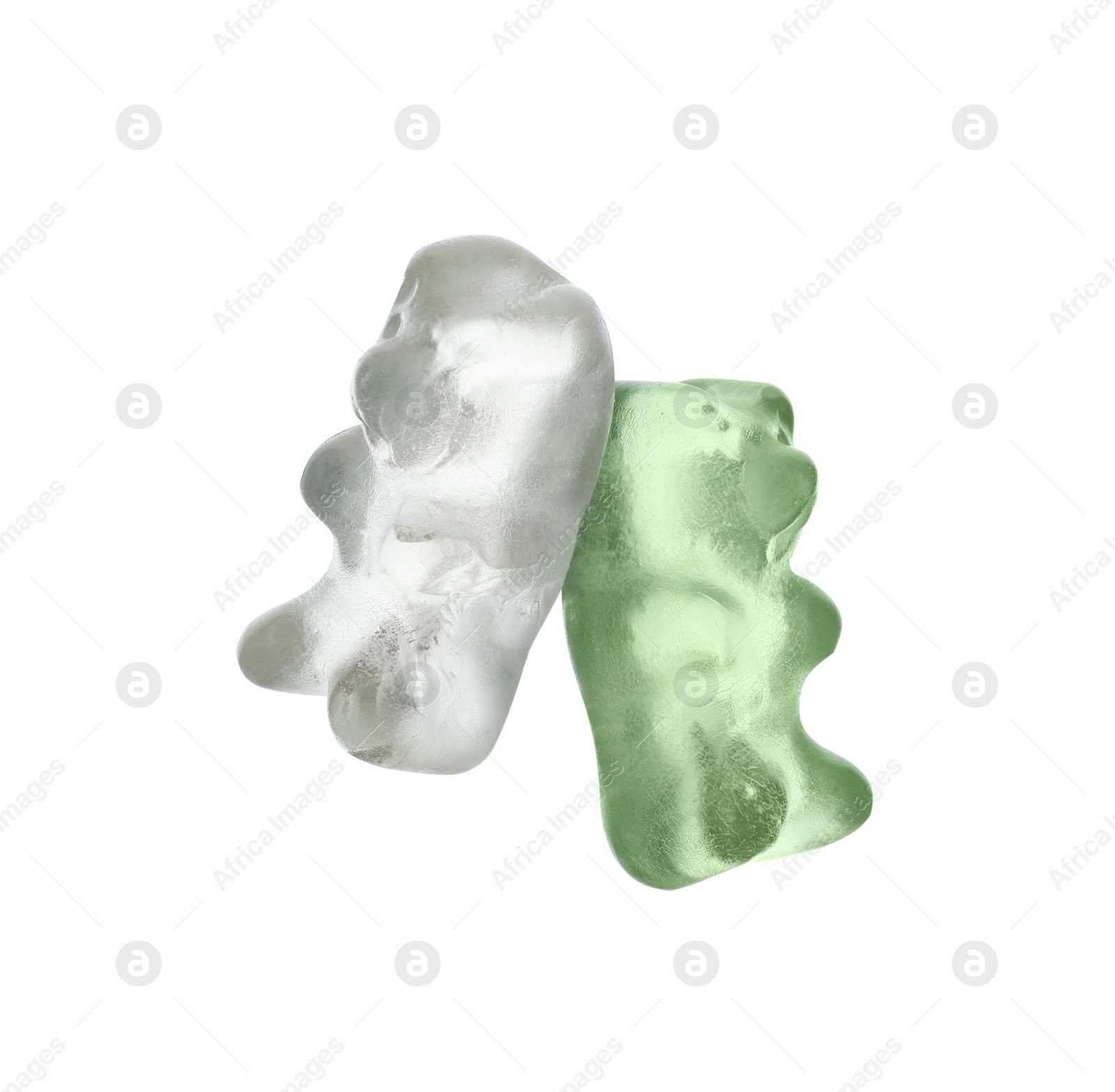 Photo of Delicious colorful jelly bears on white background