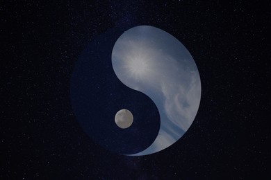 Image of Ying Yang symbol against starry sky. Feng Shui philosophy