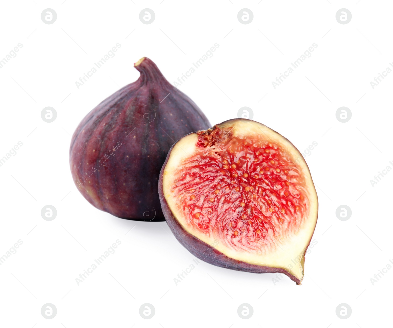 Photo of Tasty fresh fig fruits on white background