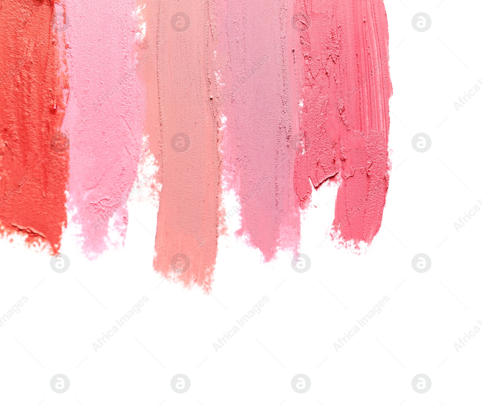 Photo of Lipstick smears isolated on white, top view. Space for text