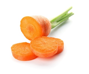 Photo of Ripe sliced carrot on white background