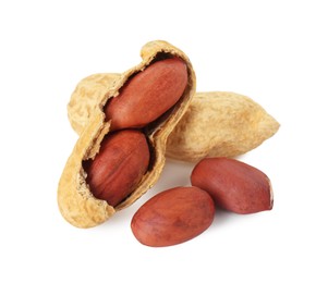 Fresh peanuts isolated on white. Healthy snack