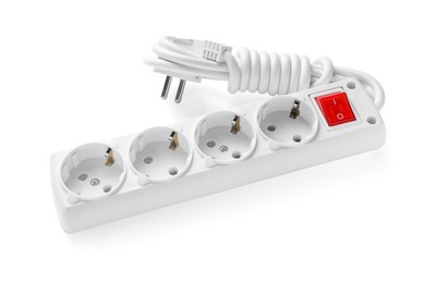 Photo of Power strip isolated on white. Electrician's equipment