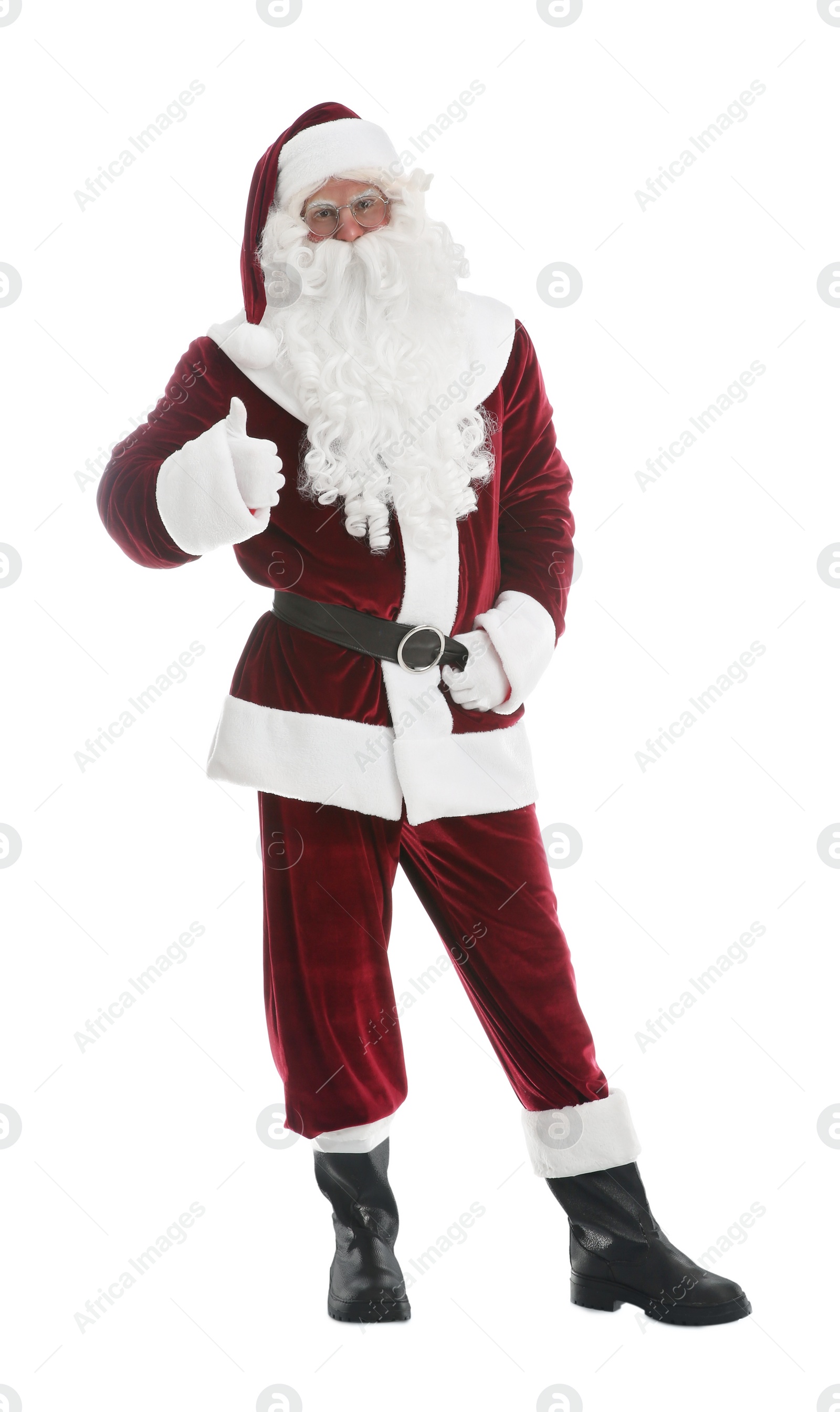 Photo of Full length portrait of Santa Claus on white background