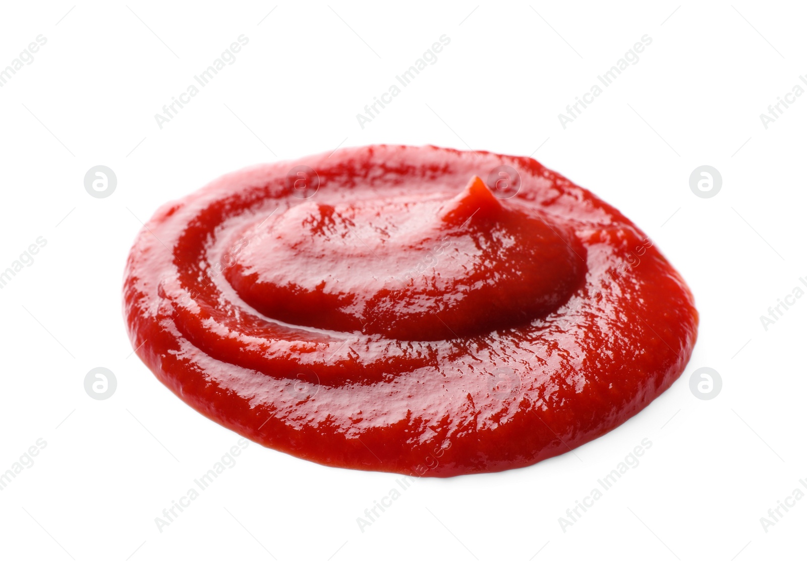 Photo of Fresh tasty red ketchup isolated on white, closeup