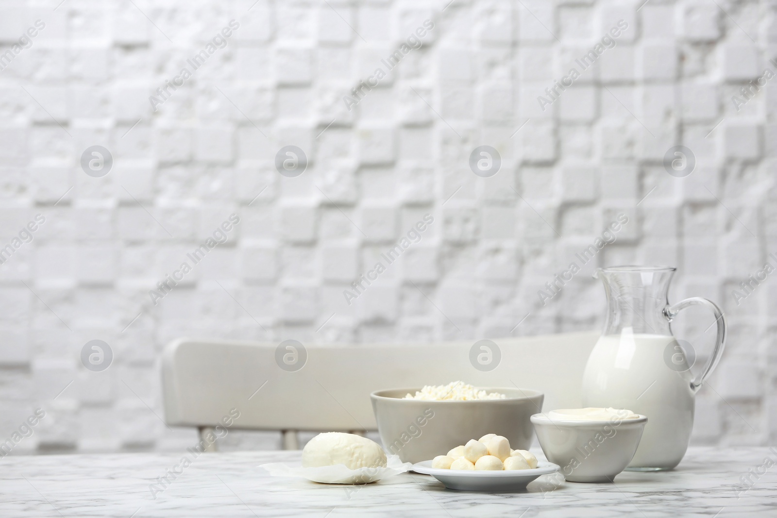 Photo of Different dairy products on table