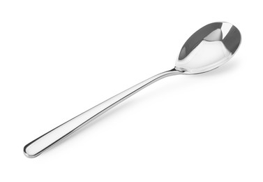 Photo of One shiny silver spoon isolated on white