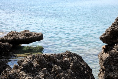 Photo of Beautiful view of rocky sea coast on sunny summer day