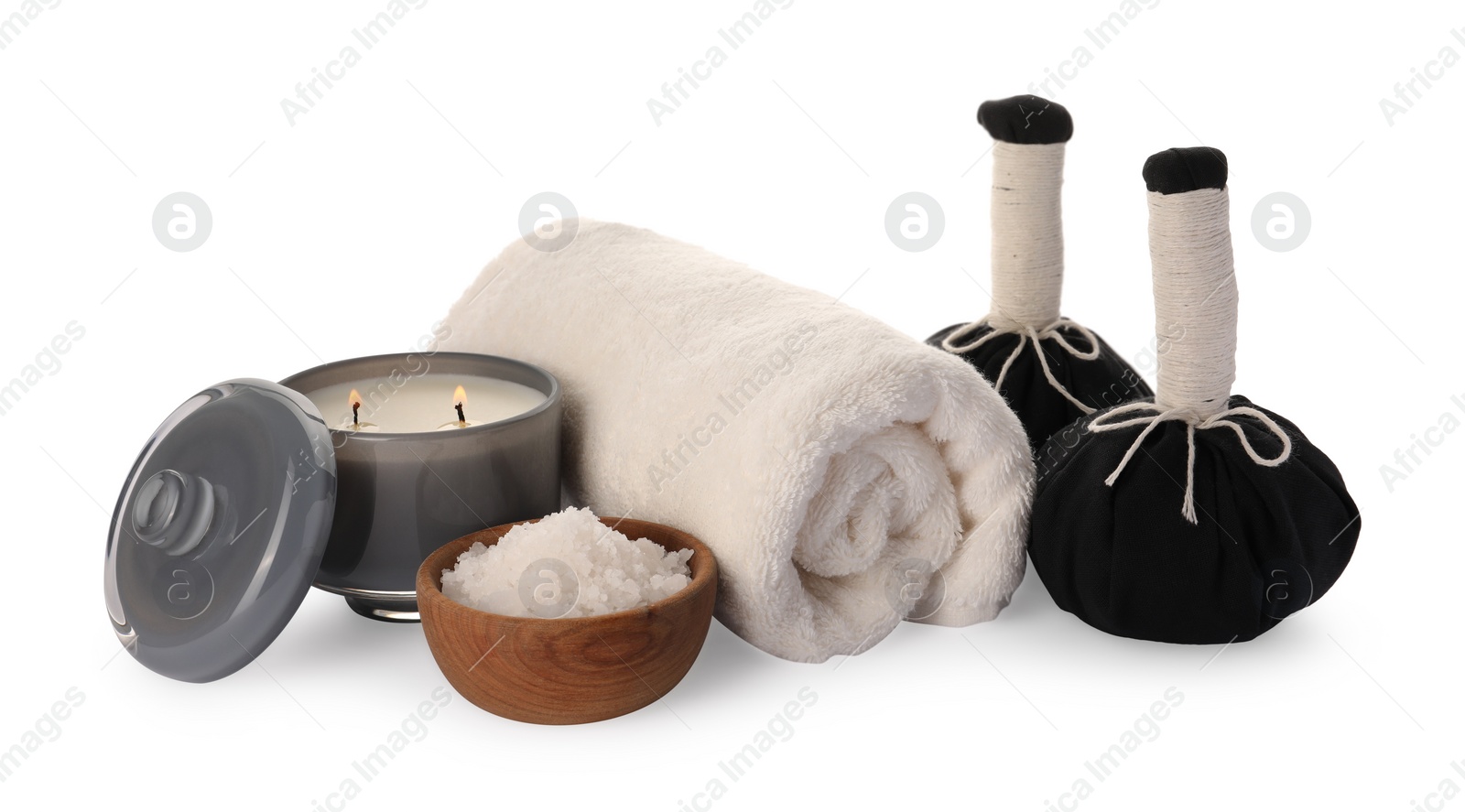 Photo of Beautiful composition with different spa products on white background