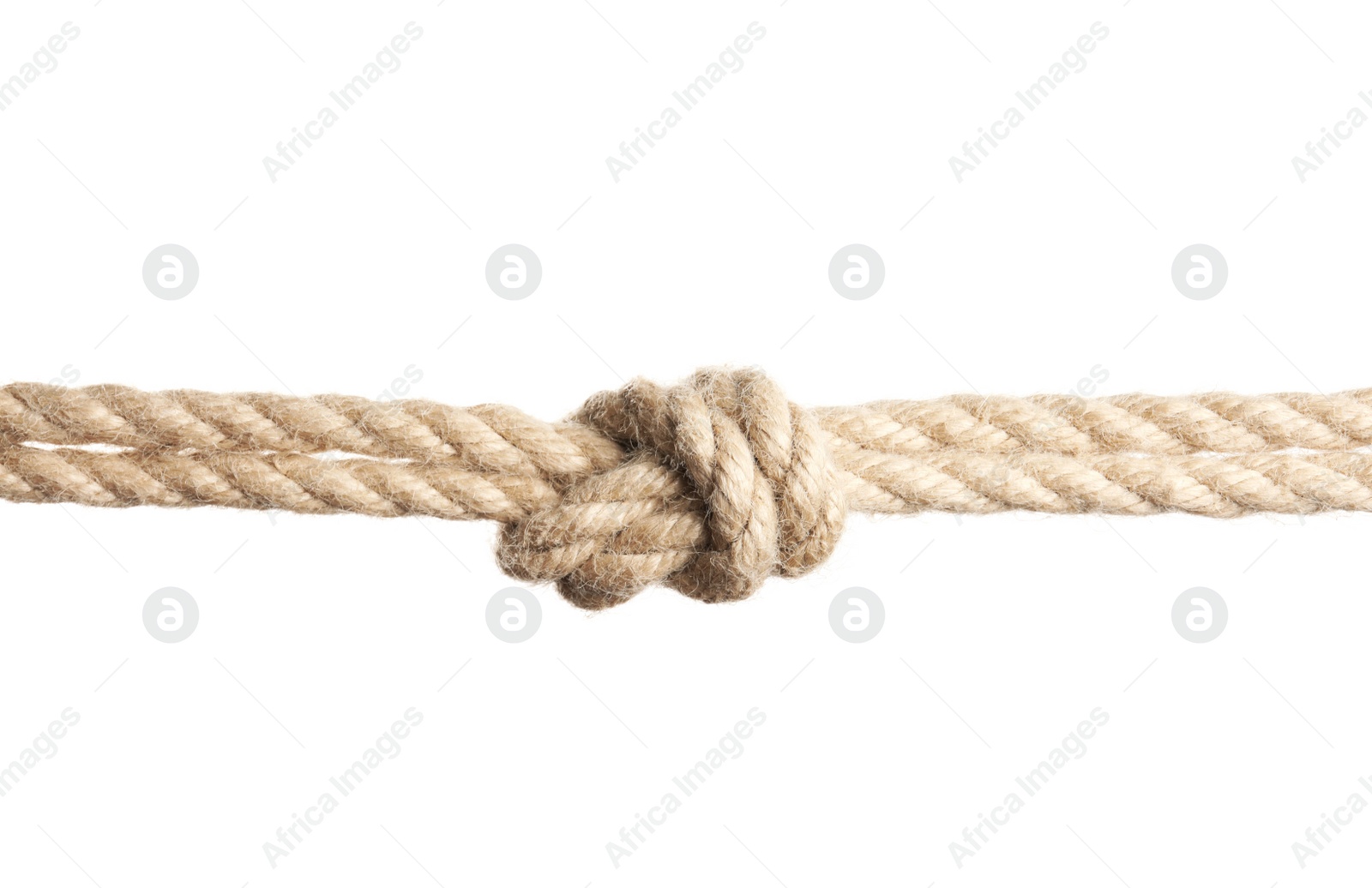 Photo of Rope with knot on white background. Simple design