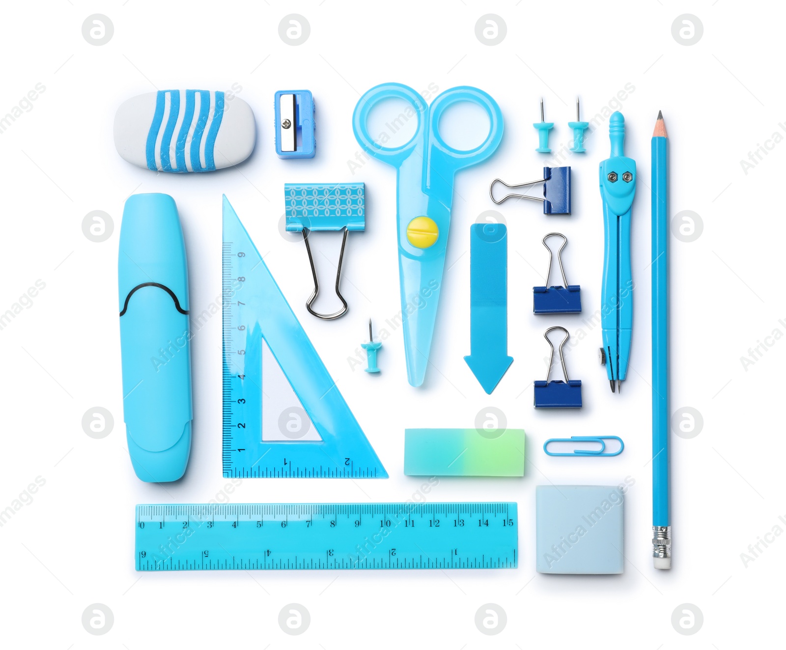 Photo of Composition with different school stationery on white background