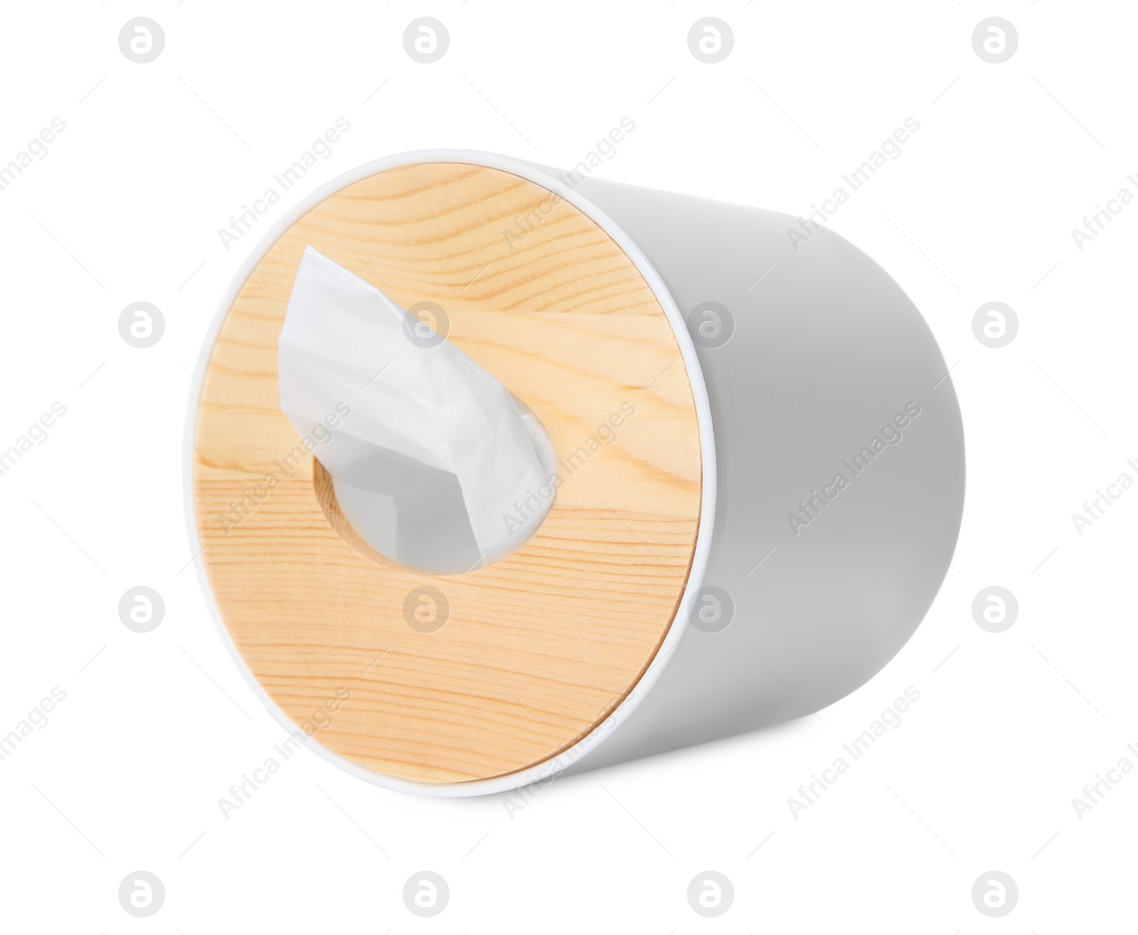 Photo of Holder with paper tissues isolated on white