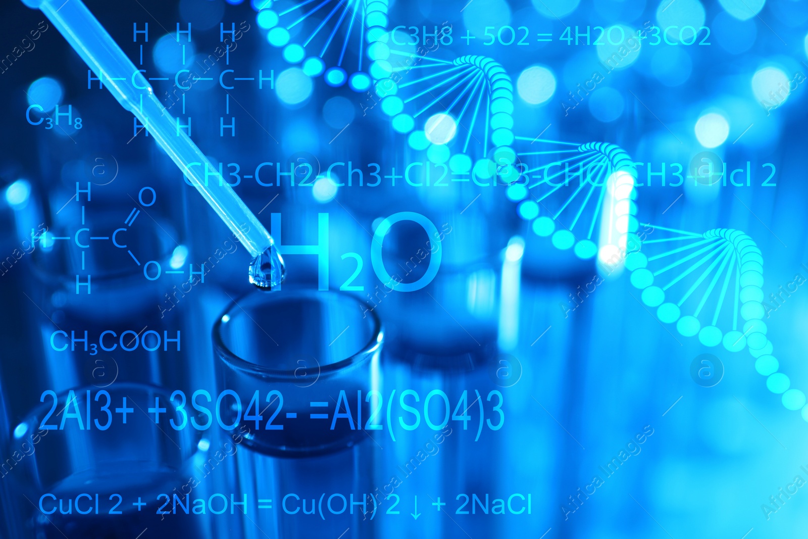 Image of Dripping reagent into test tube with liquid sample, closeup