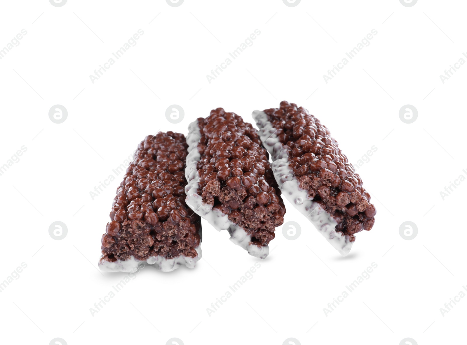 Photo of Delicious rice crispy treats on white background