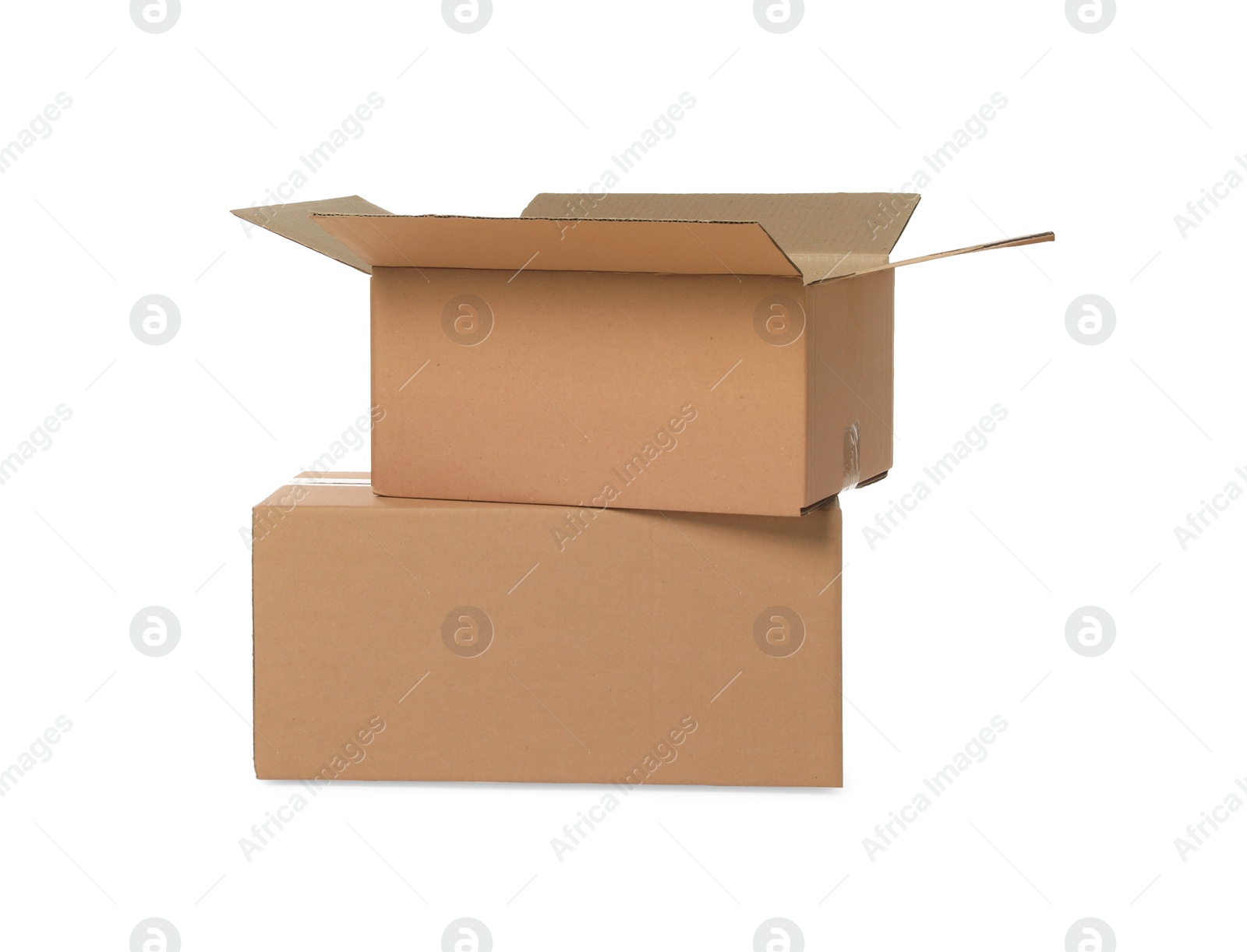 Photo of Two cardboard boxes isolated on white. Delivery service