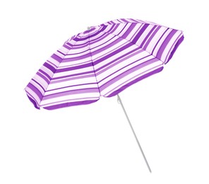 Image of Open striped beach umbrella isolated on white
